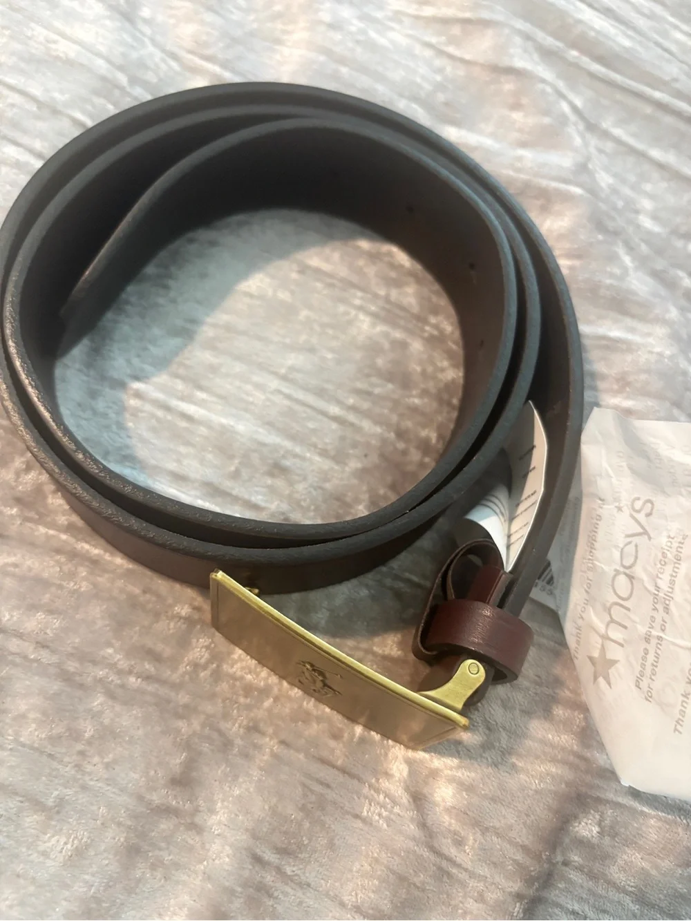 Men’s Ralph Lauren Big Pony Leather Belt Chestnut Leather Belt with Gold Logo